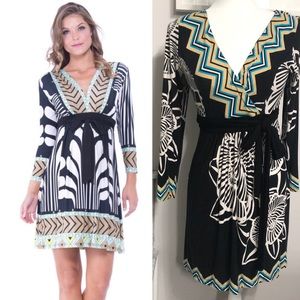 OLIAN Tunic Top Wrap Dress Black Floral Maternity